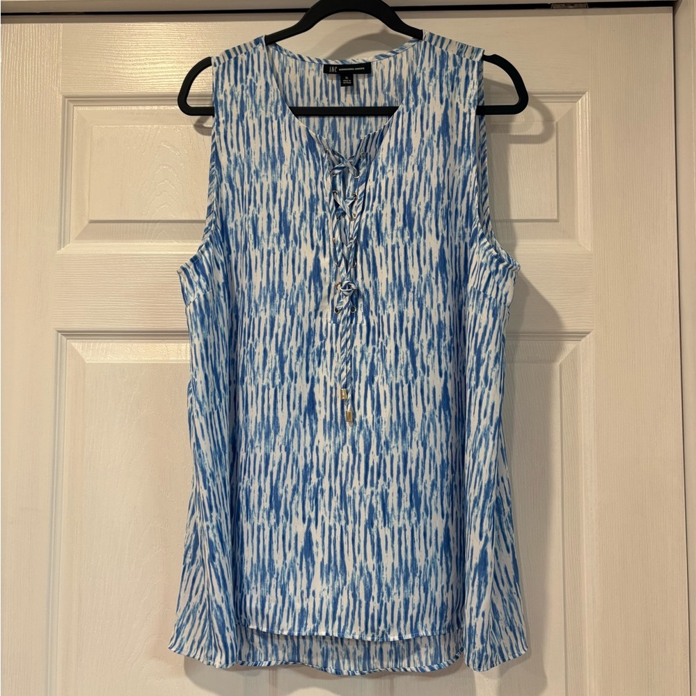 INC International Concepts Blue and White Sleeveless Blouse
